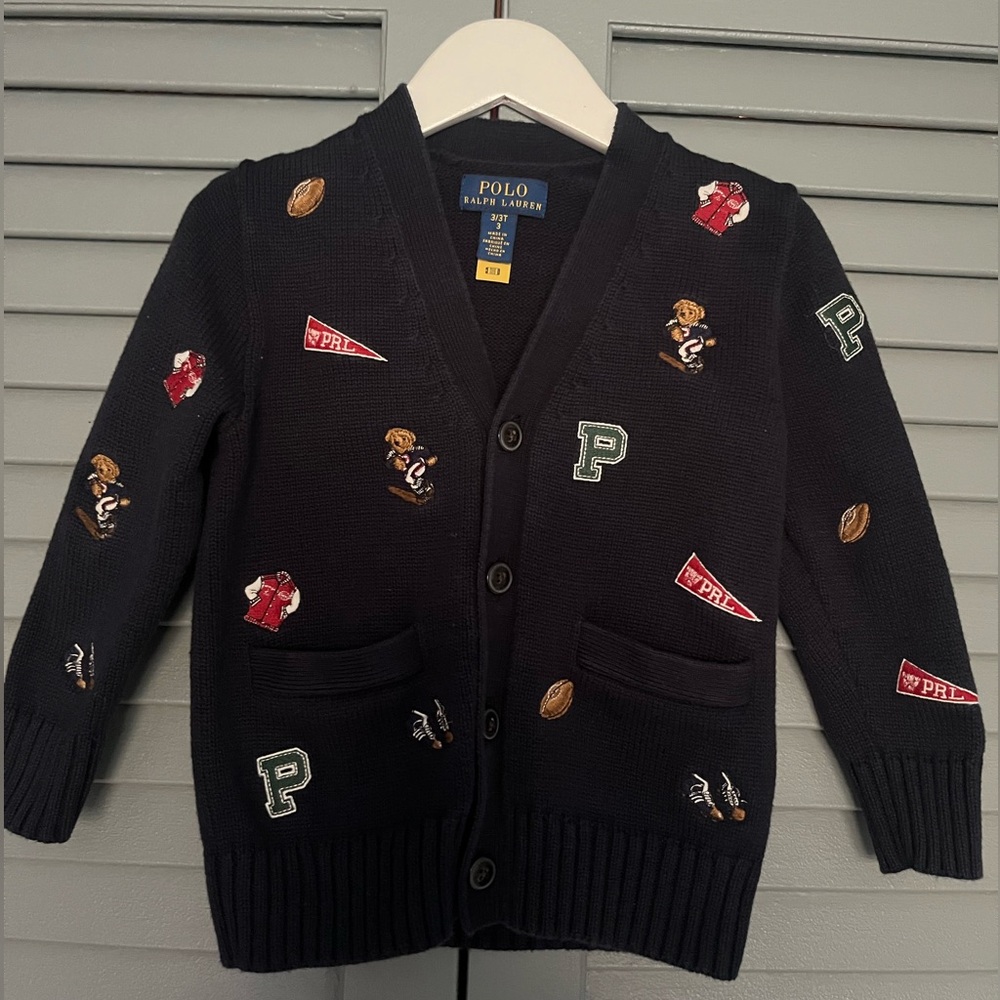 Ralph Lauren Navy Embroidered Sweater Pennant/bear